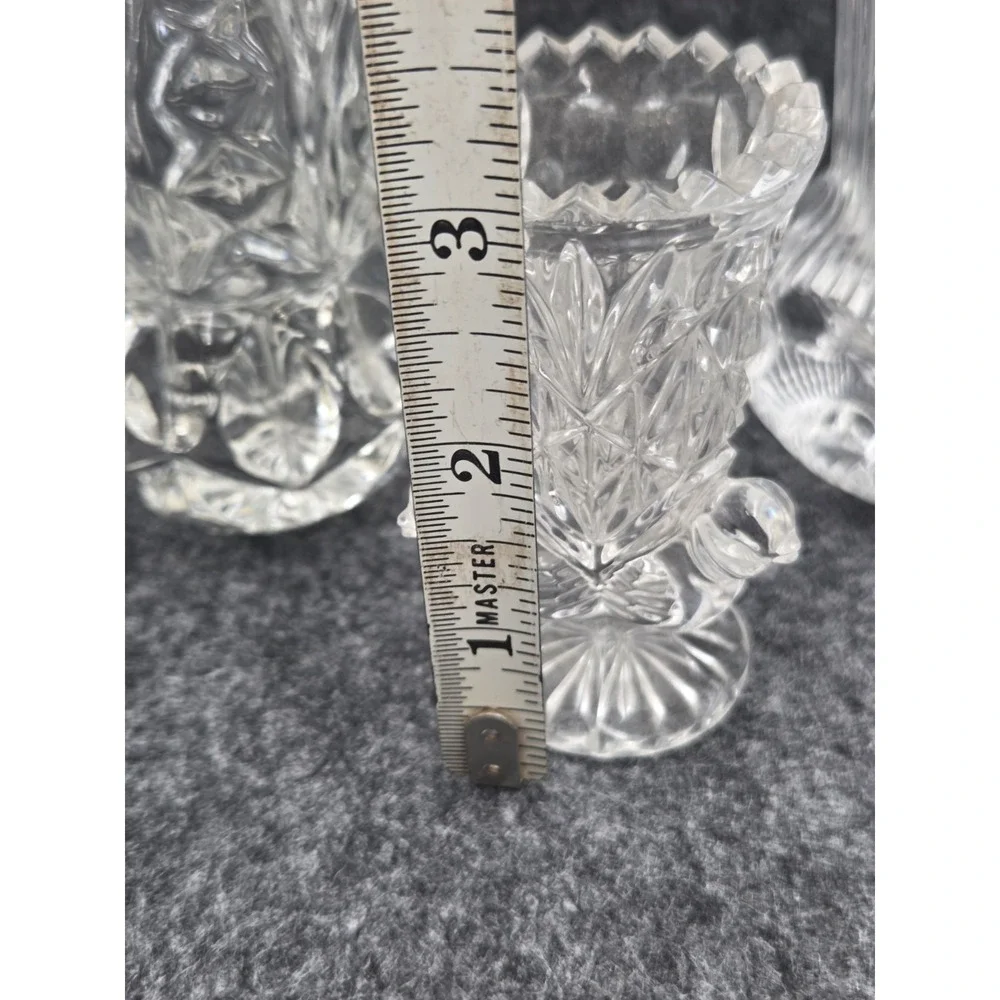 Lot Of 3 Hand Cut Lead Crystal Bud Vases Toothpick Holders VTG 1970's Thumbprint